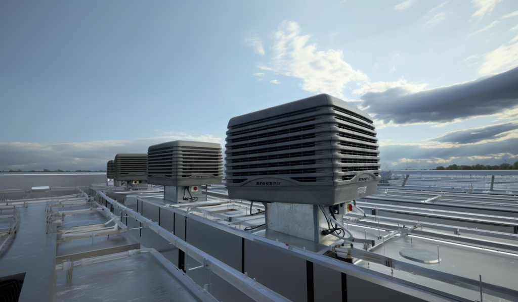 Breez Air Evaporative Coolers on industrial roof