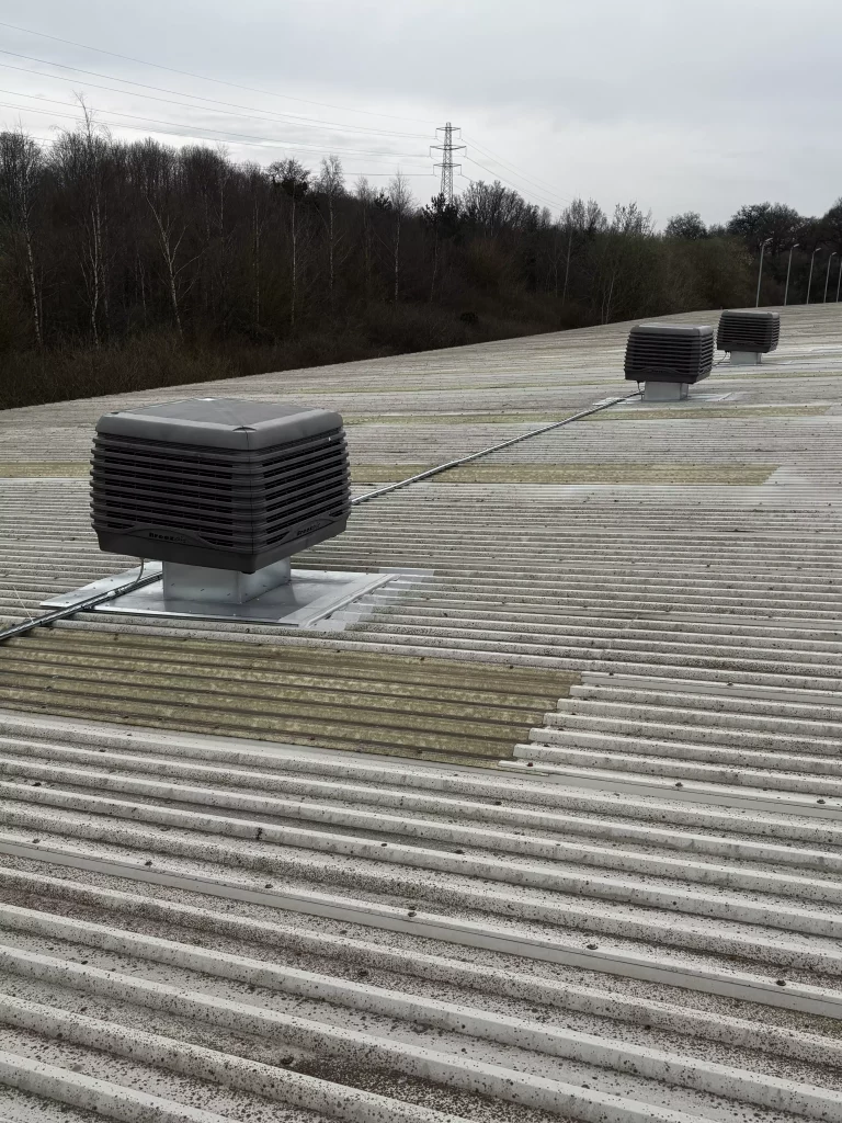 Evaporative Cooling units on the roof of industrial building